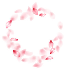 Pink sakura flower flying petals isolated on white vector background.