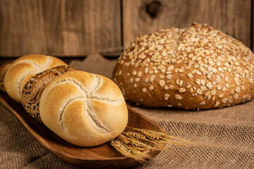 Freshly baked fragrant pastry on a wooden board.