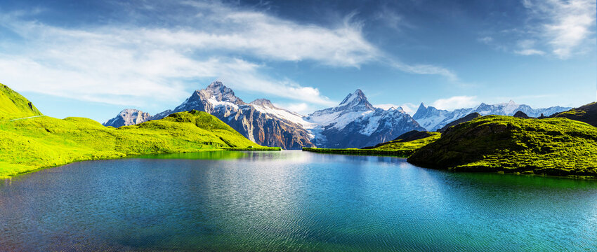 Bachalpsee lake in Swiss Alps mountains