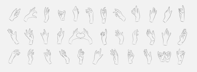 Fototapeta na wymiar Set of vector female beauty hand. Editable outline stroke size. Line flat contour, thin and linear design. Simple icons. Concept illustration
