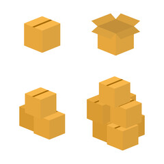 Carton delivery packaging open and closed box. Cardboard box mockup set.