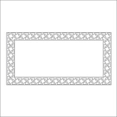 Black and white rectangular frame with ornament, vector certificate template, decorative design element in retro style