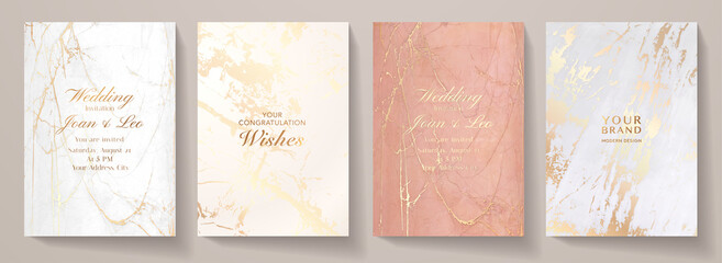 Elegant marble texture set. Luxury vector background collection with white, pink, gold pattern for cover, invitation template, wedding card, menu design, note book design
