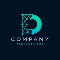 Letter D Molecule Logo, Bio tech Connect Dots Science Technology Logo Design Vector