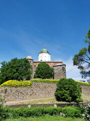 View of Vyborg Castle and St. Olaf's Tower, built in the 13th century, in the city of Vyborg...