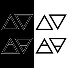Sign of fire, air, earth, water. Four elements symbols icons set. Elemental magic. Line art. Sacred geometry, alchemy. Isolated symbols on black, white background. Vector illustration