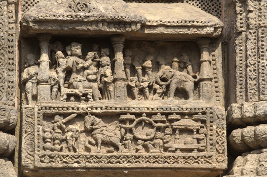 Wall panel depicting different aspects of life at Sun Temple, Konark, Odisha (Orrissa), India