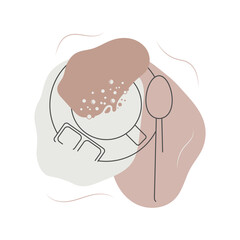 A cup of coffee in pastel colours in minimalism linear style.