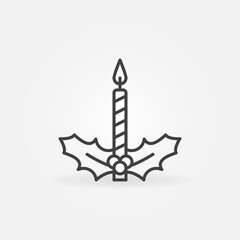 Christmas Candle with Mistletoe vector concept line icon