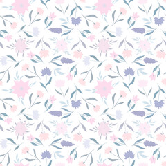 Fototapeta na wymiar Delicate pink and lilac flowers on a white background.