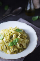 Tagliatelle pasta with pesto sauce