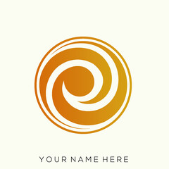 Spiral, swirl logo.Twirl symbol isolated on light fund.Orange color circular icon.Structural design elements.Decorative sign concept.Artistic style vector illustration.