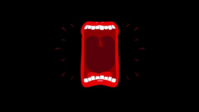 Red mouth on a black background. Scream. Halloween. Animation of the drawing. Isolated. Spooky view.