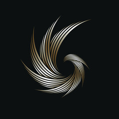 Spiral, swirl logo.Twirl symbol isolated on dark fund.Metallic gold circular icon.Structural design elements.Decorative sign concept.Artistic style vector illustration.