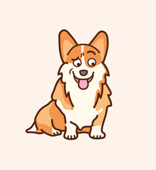 Cute sitting pet corgi with tongue out in cartoon vector art illustration design