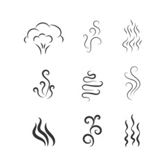 Steam hot drinks set, hot aroma, smells, fumes.