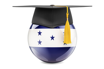 Education in Honduras concept. Honduranian flag with graduation cap, 3D rendering