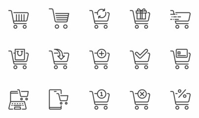 Set of Vector Line Icons Related to Shopping Cart. Online Store, Add Products, Cancel a Purchase. Editable Stroke. 48x48 Pixel Perfect.