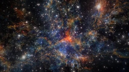 Seamless loop galaxy exploration through outer space towards glowing milky way galaxy. 4K looping animation of flying through glowing CygnusCrescentSwift6023 . Elements furnished by NASA image.
 - Powered by Adobe