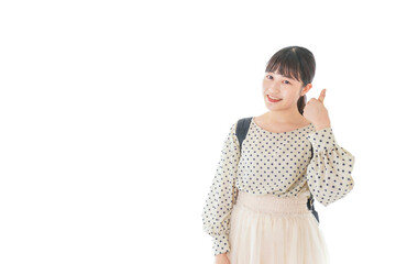 グッドサインをする笑顔の女子学生