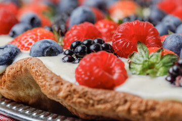Part Of Berries Cake. Side View, Selective Focus, Close Up.