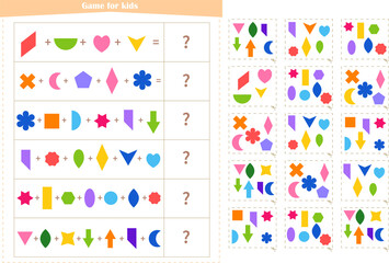  Logic game for children. Find the correct answer card for each example. Development of attention, memory, thinking