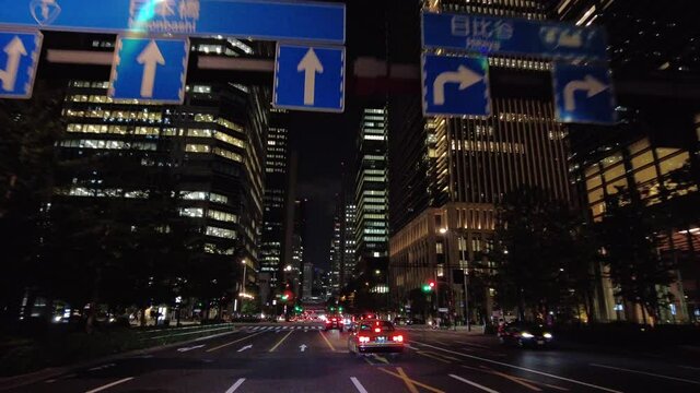 東京ドライブ 車窓 ビジネス街 丸の内・大手町 夜景