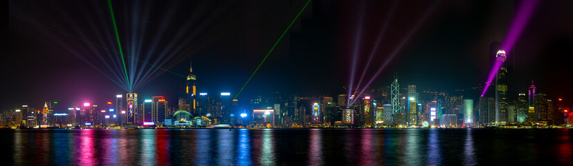 Hong Kong Skyline panorama with Symphony of Lights show, The Symphony of Lights show is a...
