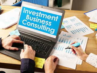 Investment business consulting is shown on the business photo using the text