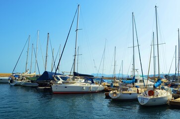 boats in the harbor of Chania,  Crete, Greece 