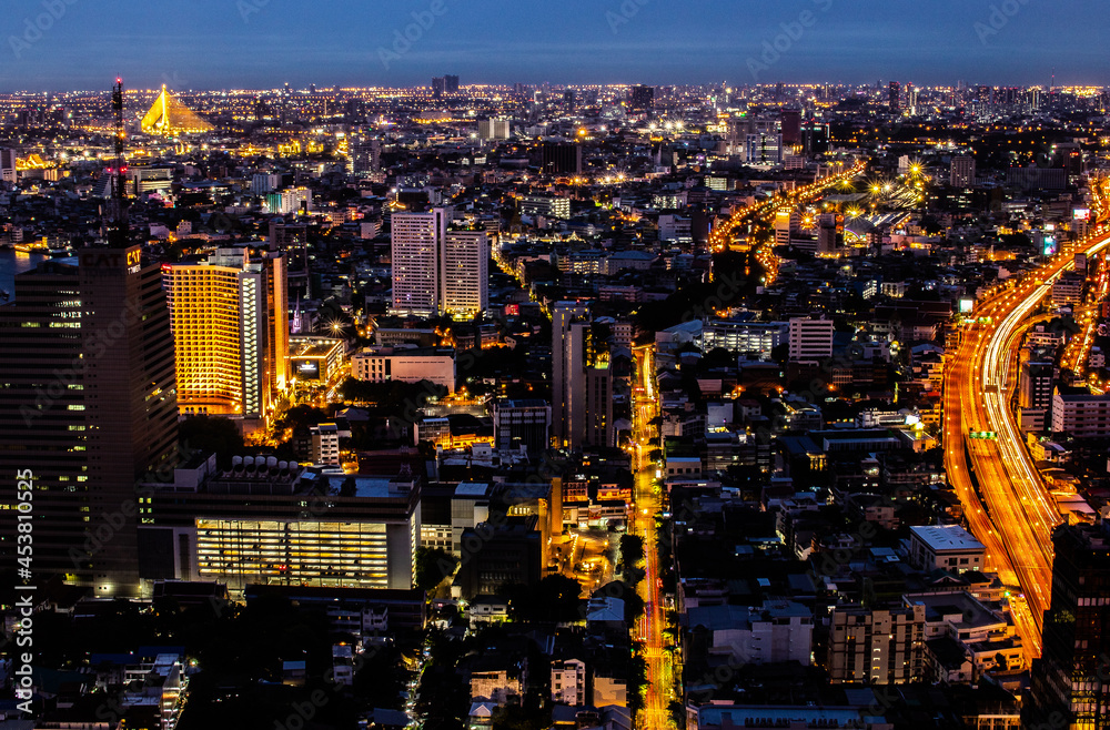 Sticker The Cityscape of Bangkok Thailand in the Night