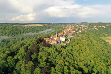 Fototapeta na wymiar Cityscape of Langenburg, Germany with the Langenburg Castle in the foreground