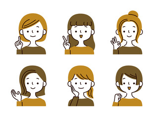 笑顔の女性のポジティブなポーズセット