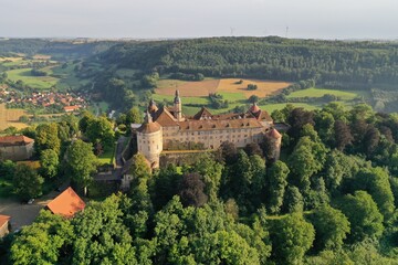 Aerial drone shot of Langenburg Castle in Langenburg, Germany 