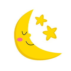 Happy moon with stars vector illustration. Cute weather doodle character