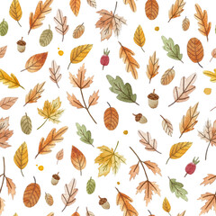 Watercolor autumn leafs pattern. Seamless texture for textile, fabric, apparel, wrapping, paper, stationery.