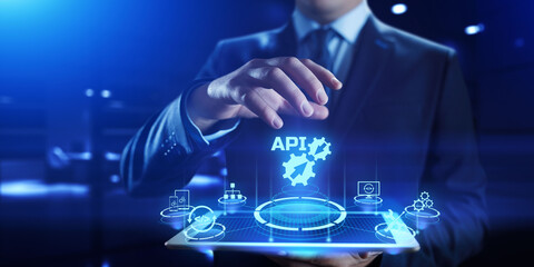 API application programming interface function and procedure development technology concept on screen.
