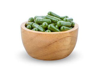 Moringa capsule pills on white background