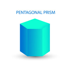 Blue pentagonal prism with gradients and shadow for game, icon, package design, logo, mobile, ui, web, education. 3D pentagonal prism on a white background. Geometric figures for your design.