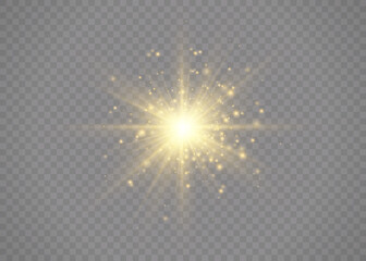 Flash of sun with rays and star. 