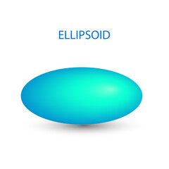 Blue ellipsoid with gradients and shadow for game, icon, package design, logo, mobile, ui, web, education. 3d ellipsoid on a white background. Geometric figures for your design.