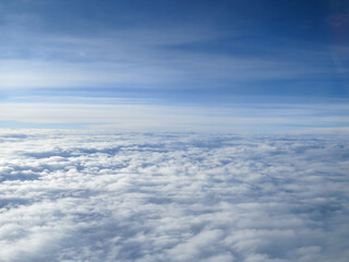 Fototapeta na wymiar cloud landscape seen from airplane with blue sky