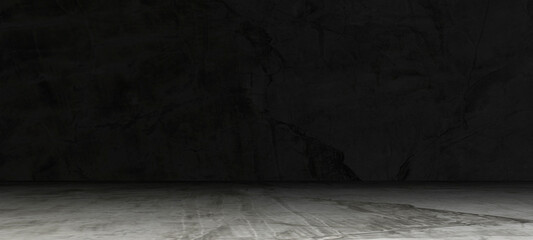 Empty dark abstract cement wall and studio room interior texture for display products wall...