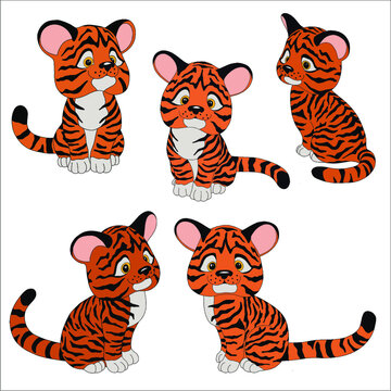 Greeting card Happy Chinese New Year 2022 Little tiger for poster, banner, brochure, calendar, cartoon isolated background. Symbol of the year