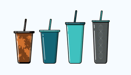 Zero-waste brown, green and grey tumbler illustration in vector, coffee shop 