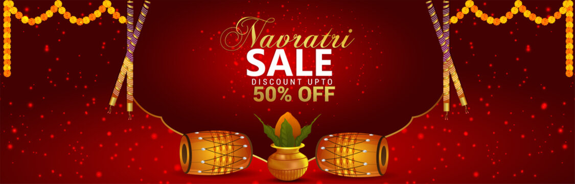 Happy Navratri Sale Banner  And Background