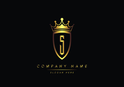 Alphabet letters S monogram logo, gold color, shield style, luxury style, vector illustration