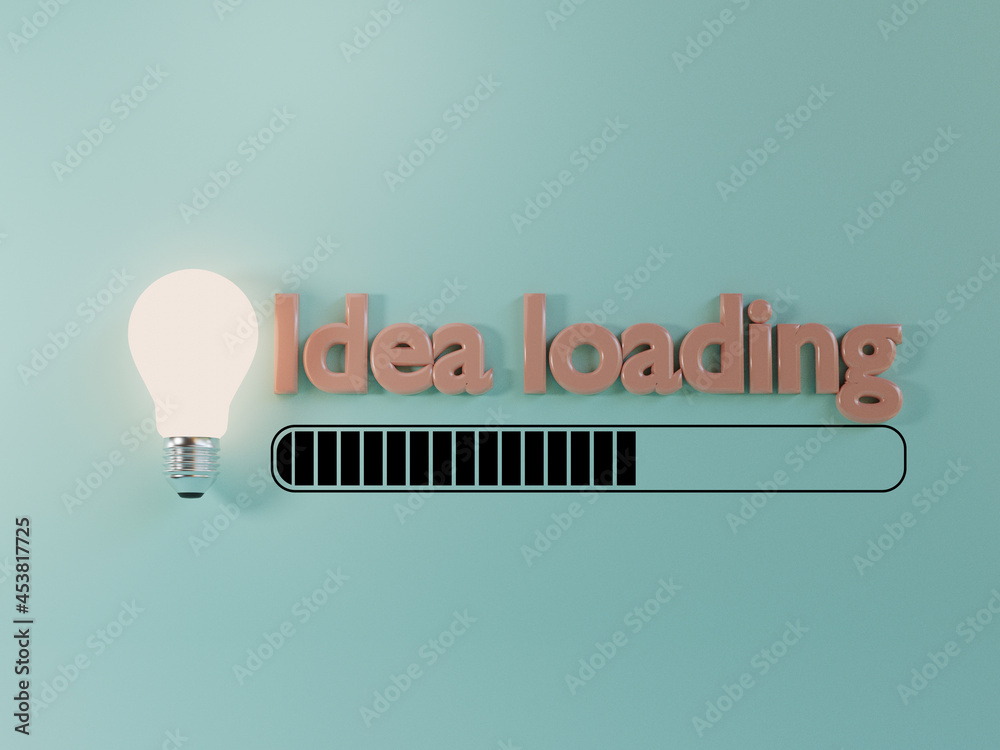 Poster lightbulb glowing with loading on blue background for creative thinking and problem solving solution