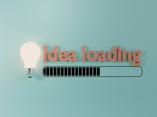 Lightbulb glowing with loading on blue background for creative thinking and problem solving...