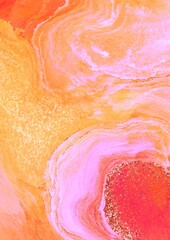 Abstract background of liquid paint, red and orange fluid art